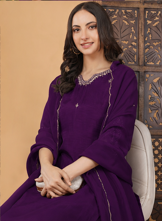Designer Embroidered Kurta Set with Pants & Dupatta | Traditional Ethnic Suit Set