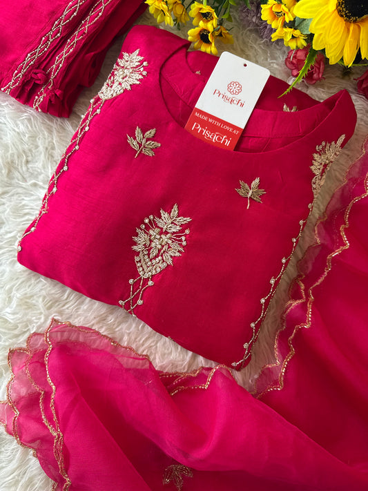 Pink Designer Embroidered kurta set with dupatta