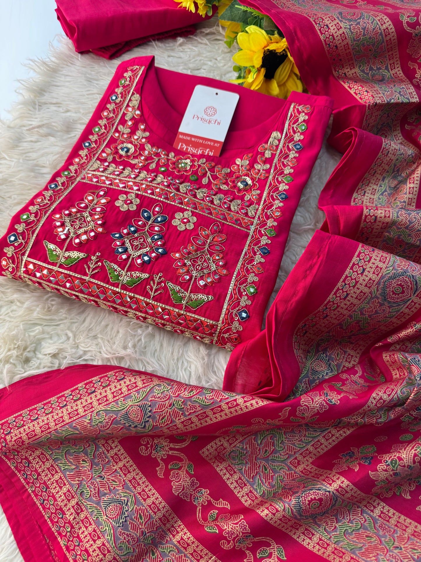 Prisachi Pink kurta set with dupatta