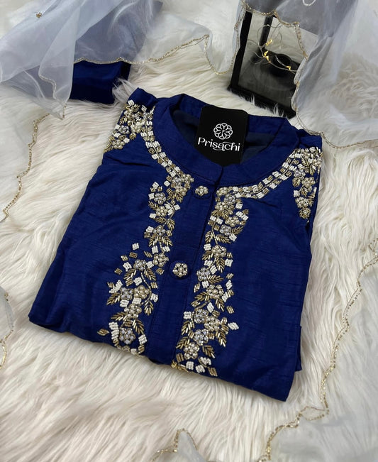 Blue embroidered kurta set with dupatta