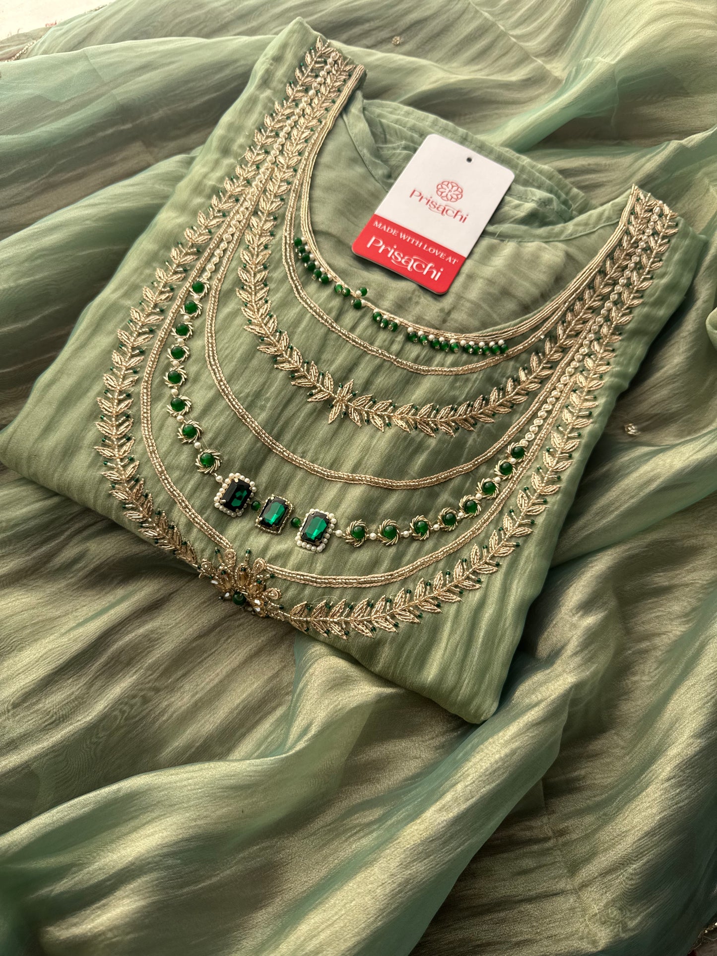 Green embroidered kurta set with dupatta