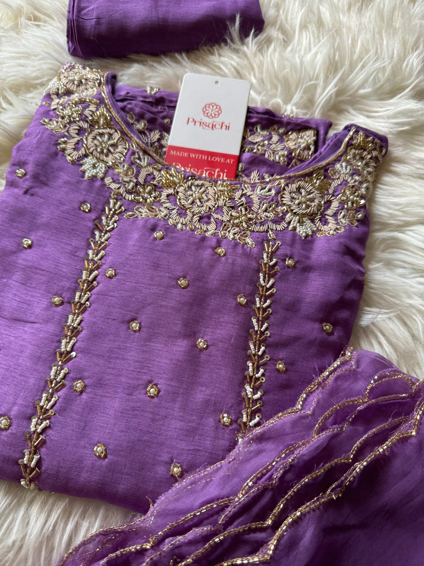 Purple Embroidered kurta set with dupatta