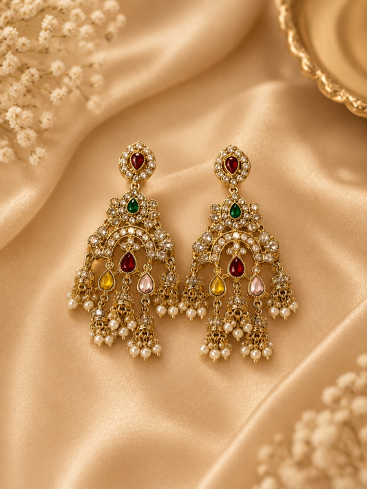 Gold-Plated Multicolor Kundan & Pink Stone Earrings for Women