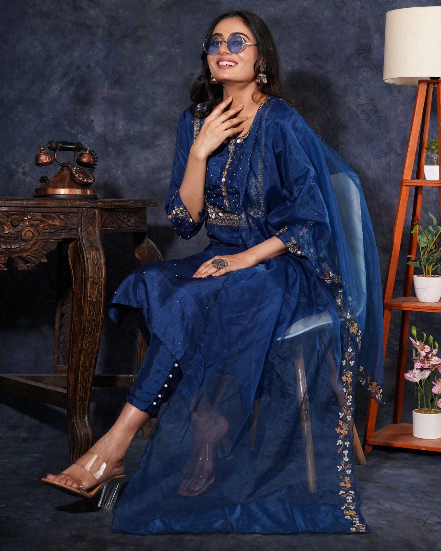 Blue Designer Embroidered Ethnic Kurta Set with Pant & Dupatta - Prisachi Official