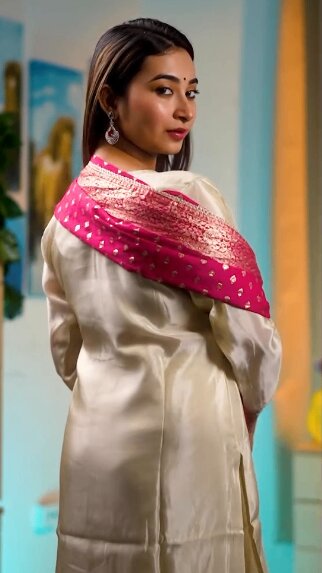 Prisachi Off White Embroidered Kurta Set with Pants And Banarasi Dupatta for Women | Designer Ethnic Suit