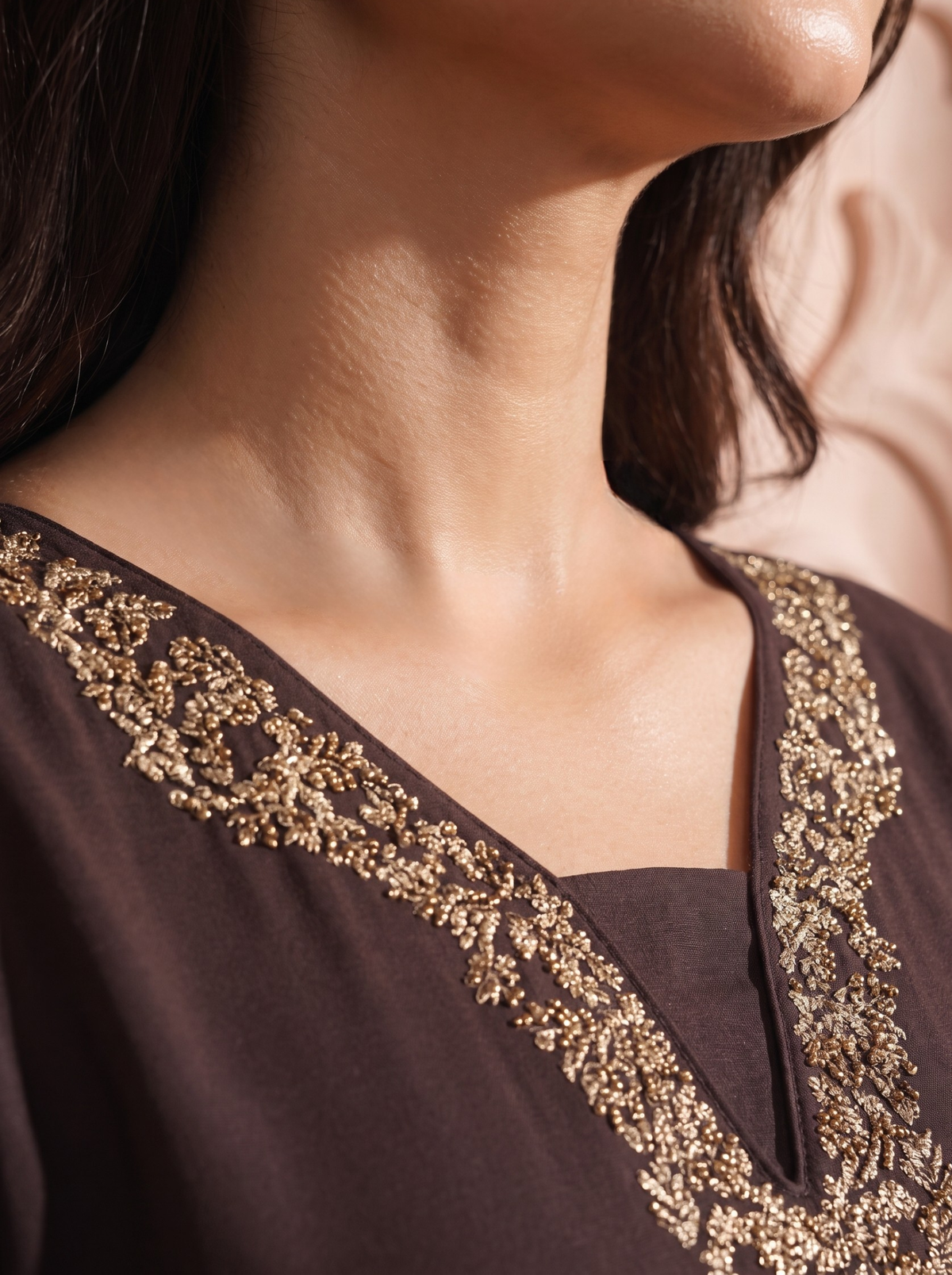 Brown Zardozi Embroidered Kurta Set with Banarasi Dupatta & Pants | Designer Festive Ethnic Suit