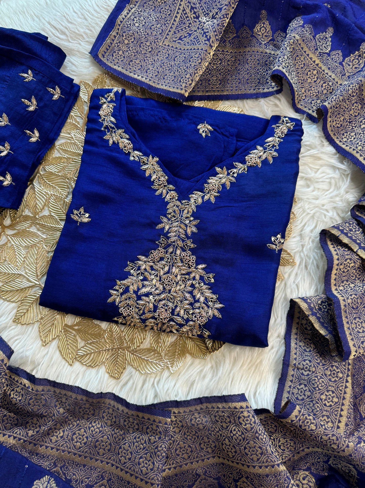 Red Designer Kurti set with Banarasi Duptta