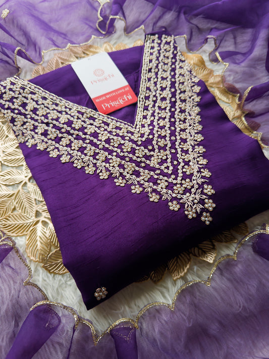 Purple neck embroidered kurta set with dupatta
