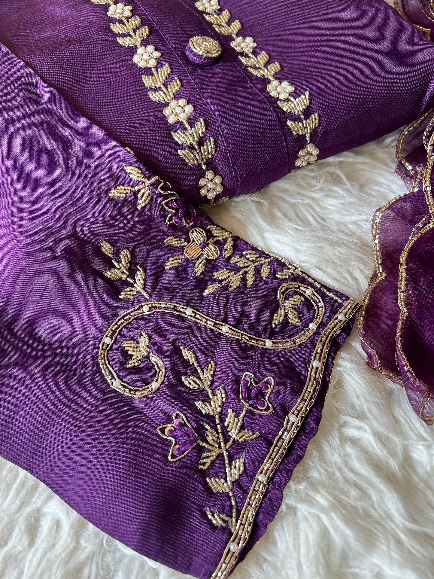 Purple embroidered kurta set with dupatta
