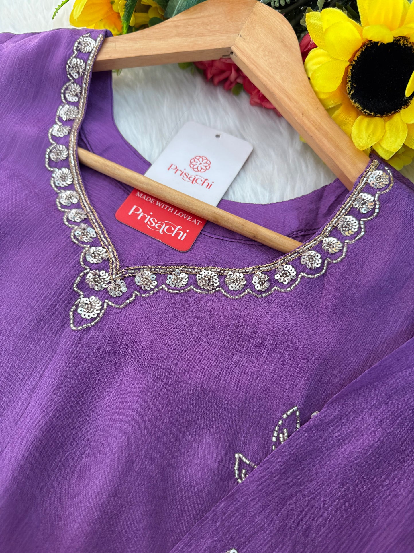 Lavender Embroidered Sharara Set with pants and Dupatta for Women | Prisachi - Prisachi Official