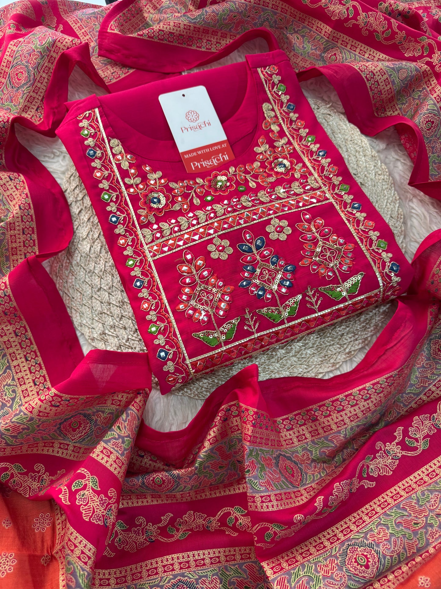 Prisachi Pink kurta set with dupatta