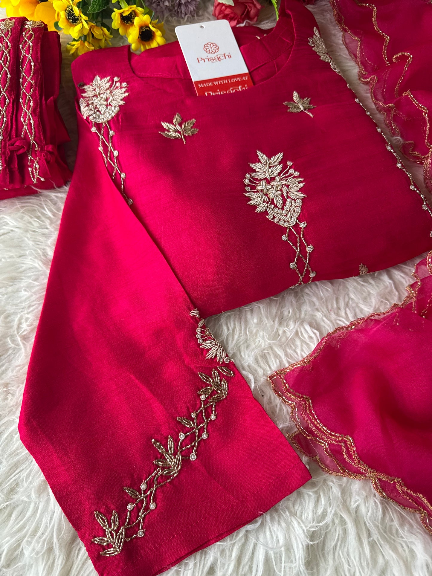 Pink Designer Embroidered kurta set with dupatta