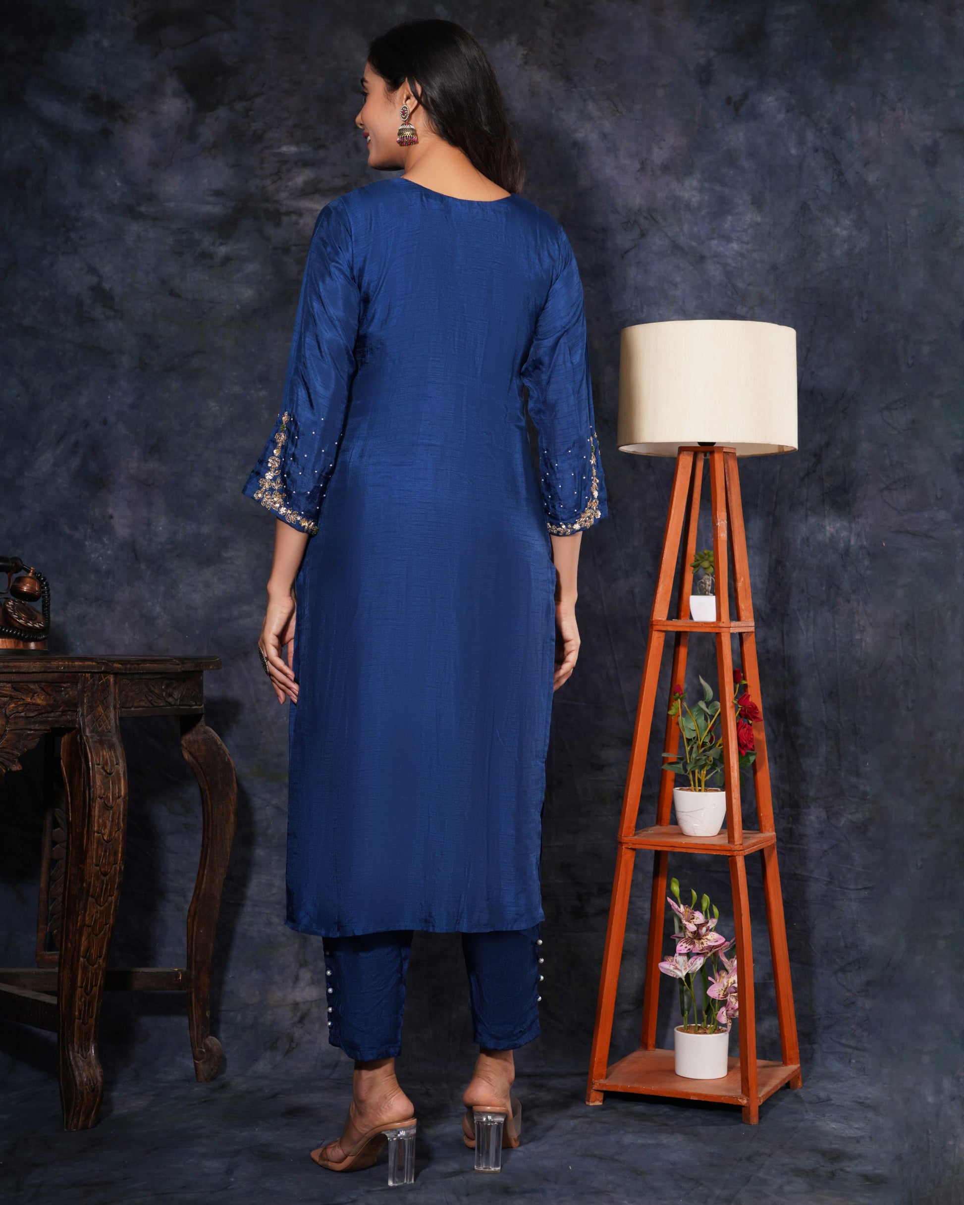 Blue Designer Embroidered Ethnic Kurta Set with Pant & Dupatta - Prisachi Official