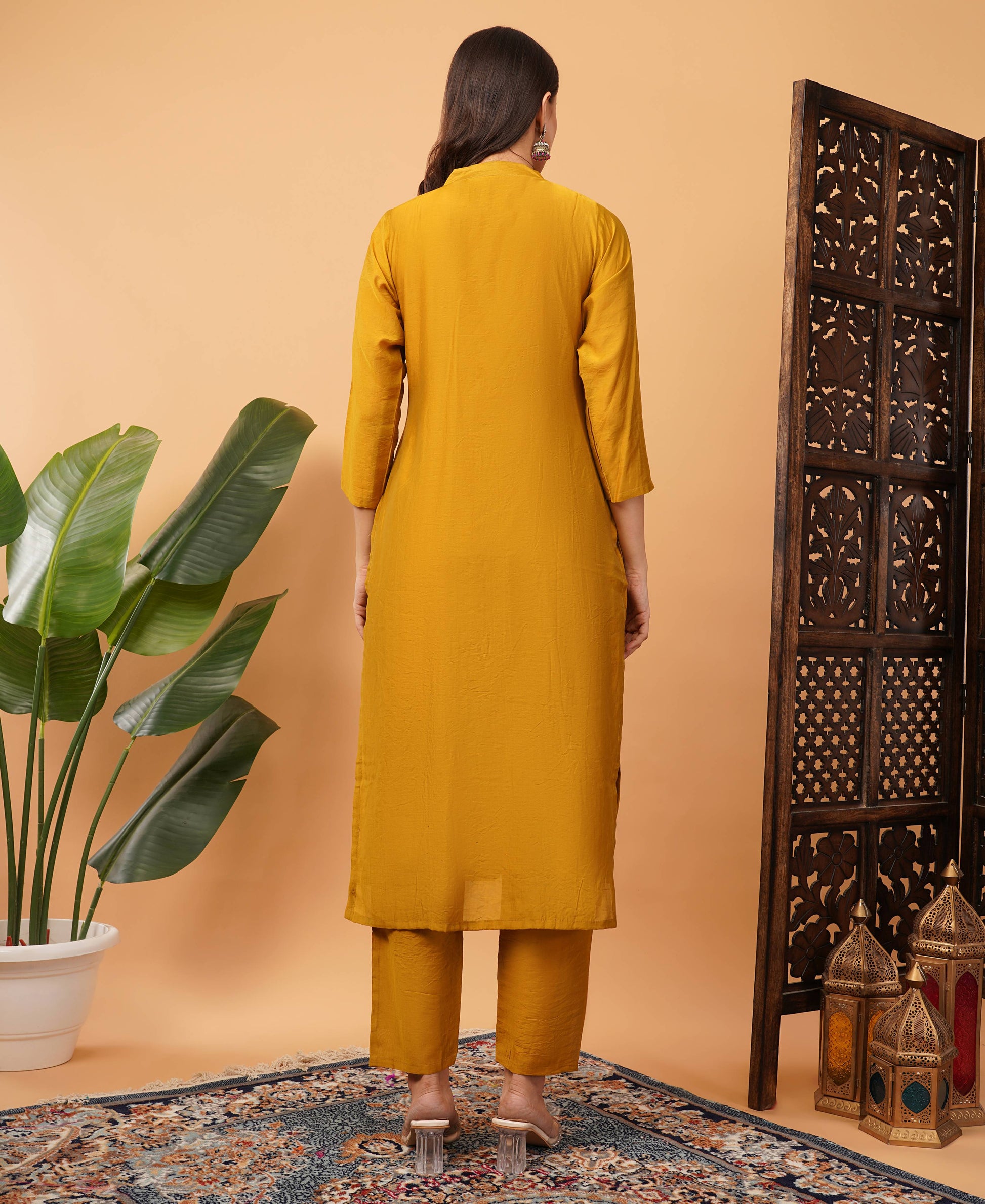 Yellow Designer Embroidered Ethnic Kurta Set with Pant & Dupatta - Prisachi Official