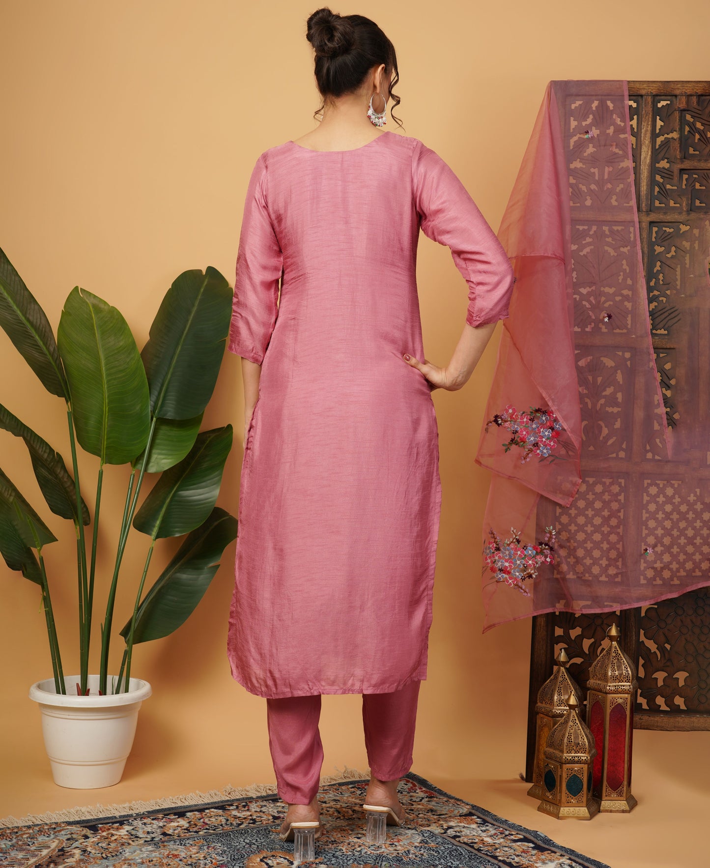 Pink Designer Embroidered Ethnic Kurta Set with Pant & Dupatta - Prisachi Official