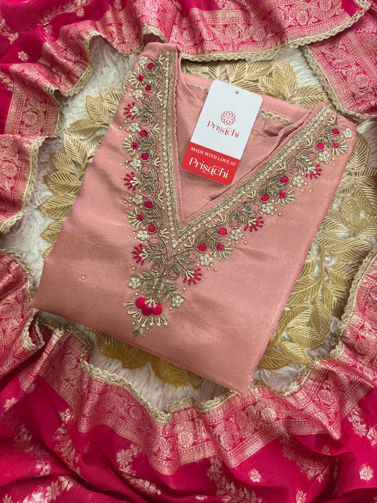 Pink embroidered kurta set with dupatta