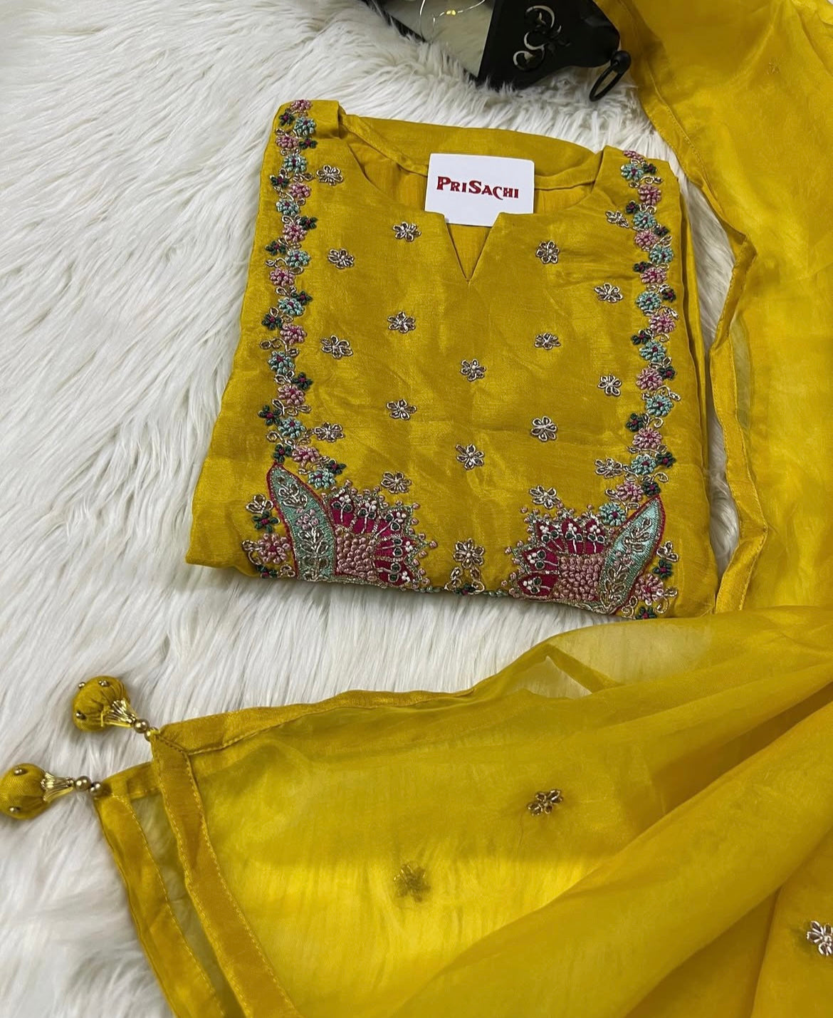 Yellow Embroidered kurta set with dupatta