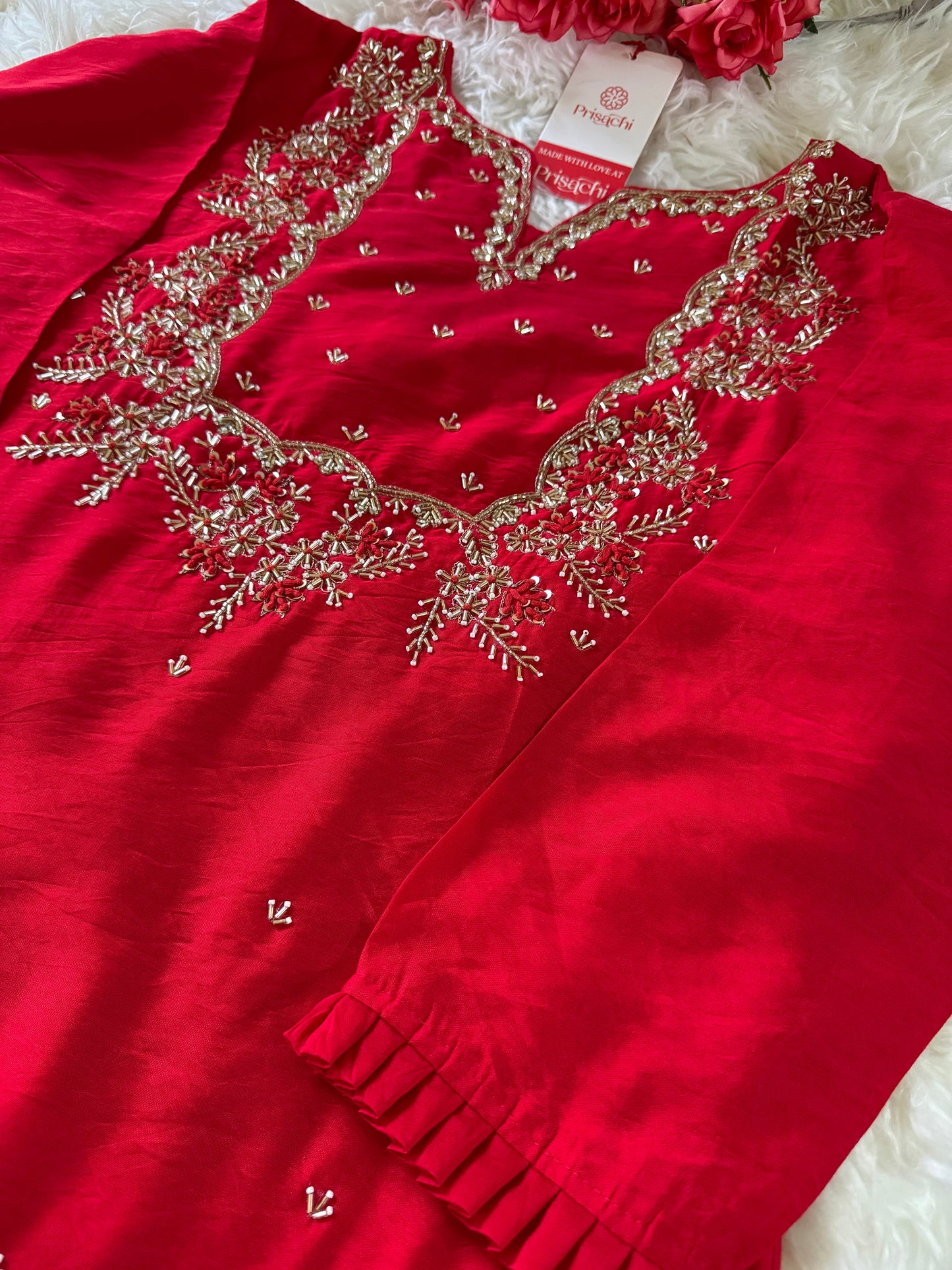 Embroidered kurta Pant  with dupatta with Zardosi work - Prisachi Official