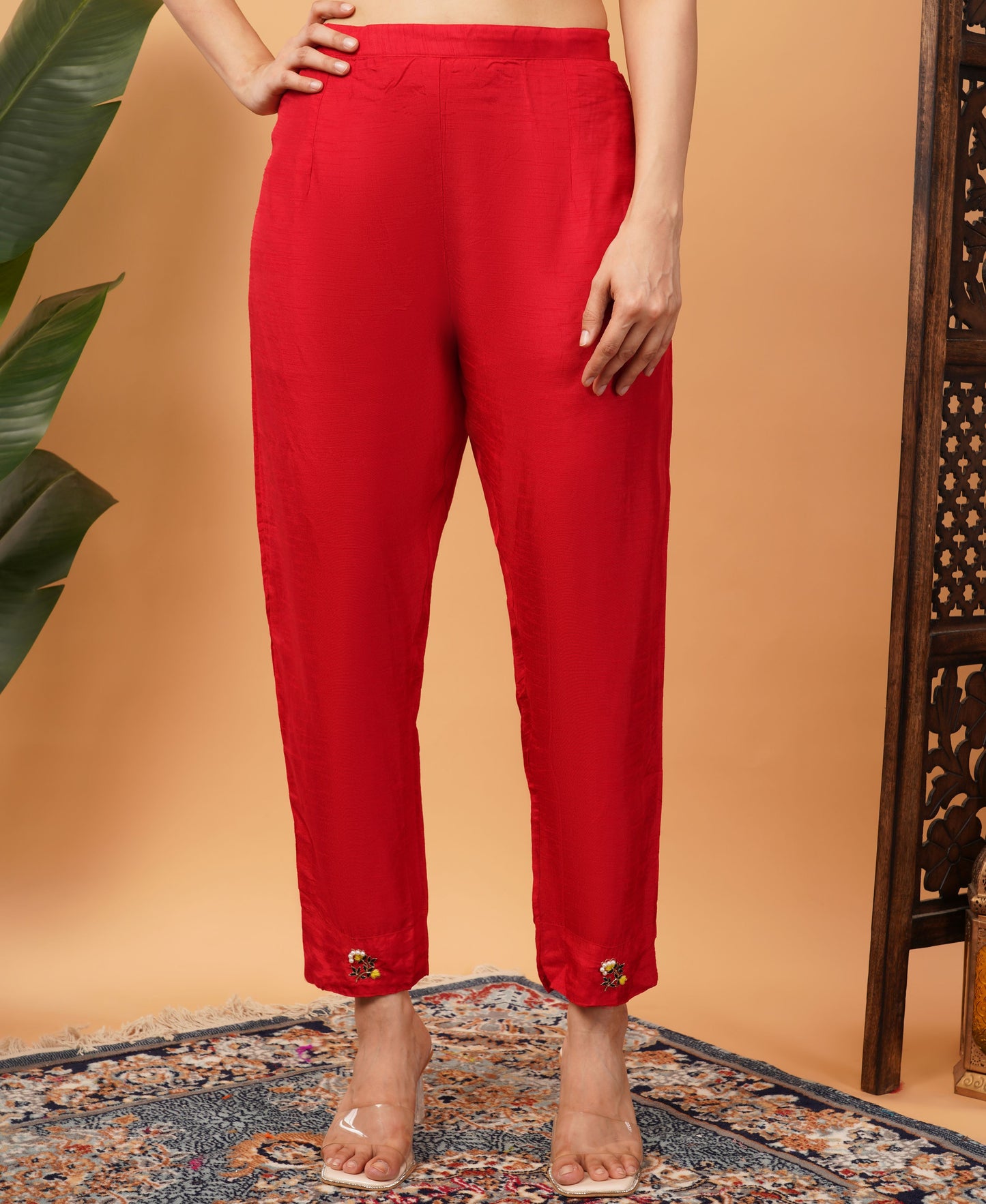 Red Designer Embroidered Ethnic Kurta Set with Pant & Dupatta - Prisachi Official