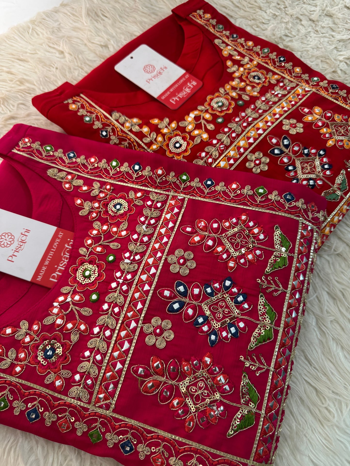 Red embroidered kurta set with dupatta
