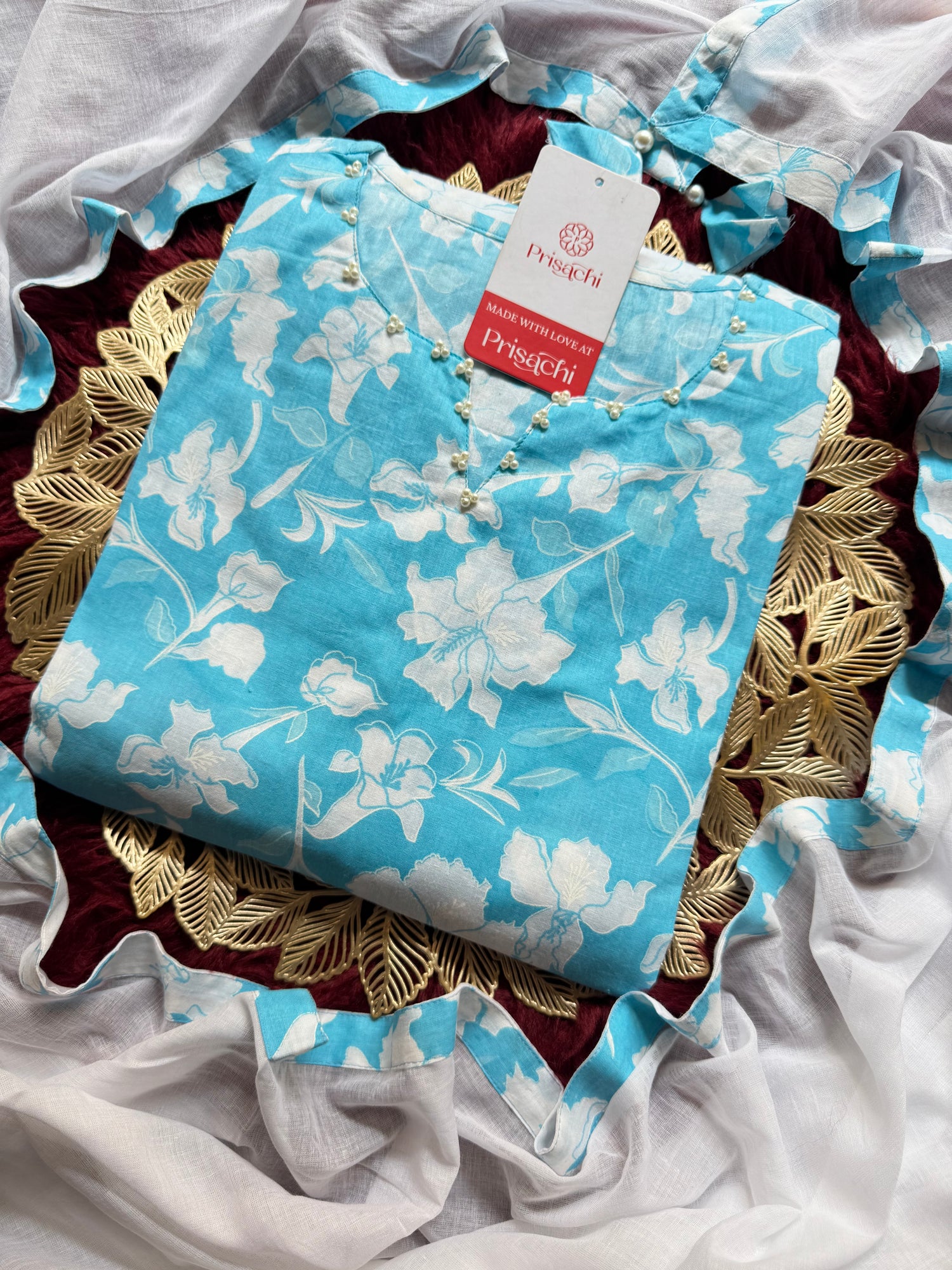 Cotton  A-line Kurti with pockets, comfy pant, and dupatta - Prisachi Official