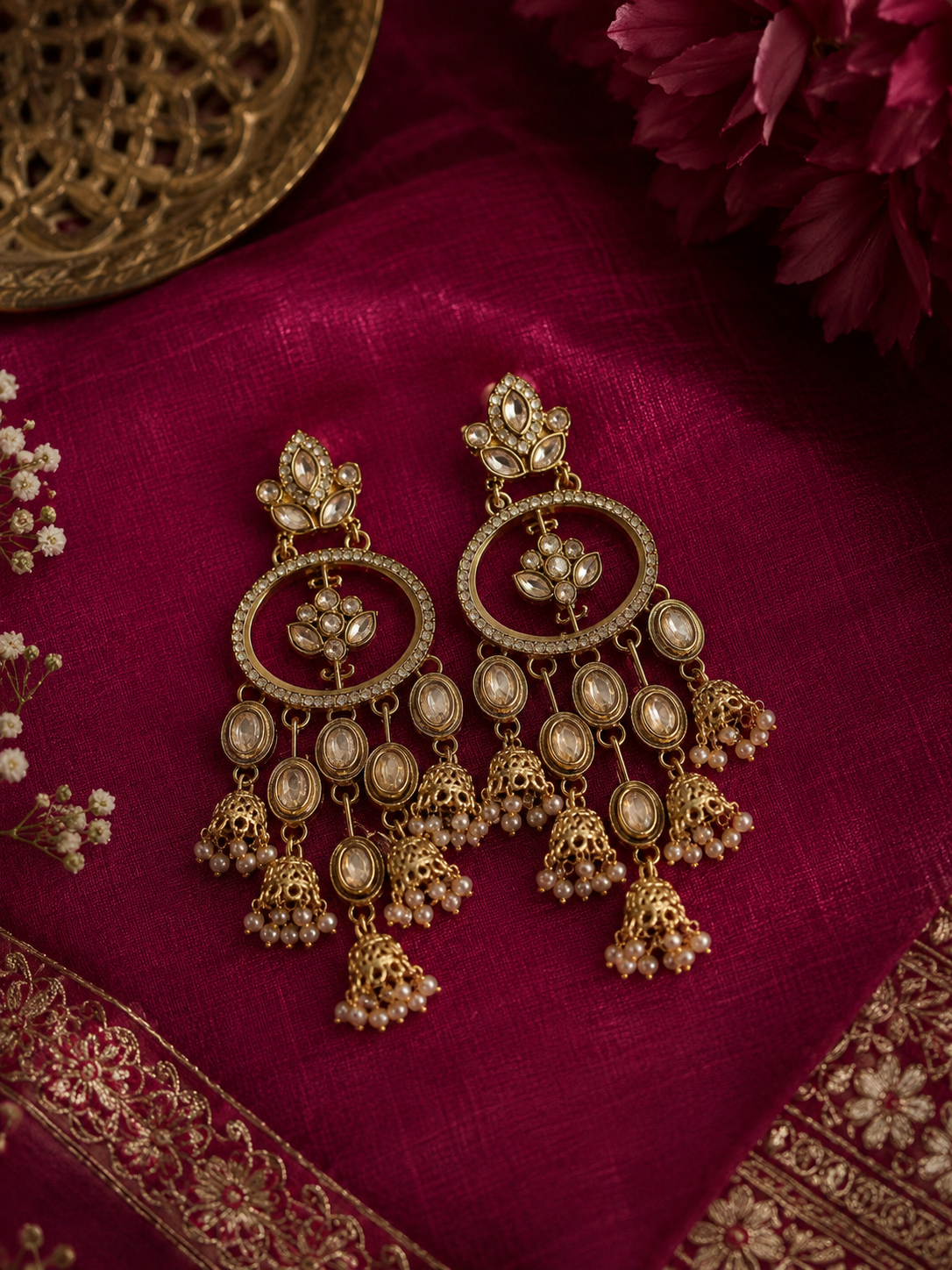 Gold-Plated Jhumka Earrings with Shadow Drops for Women