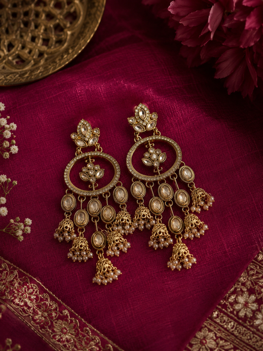 Gold-Plated Jhumka Earrings with Shadow Drops for Women