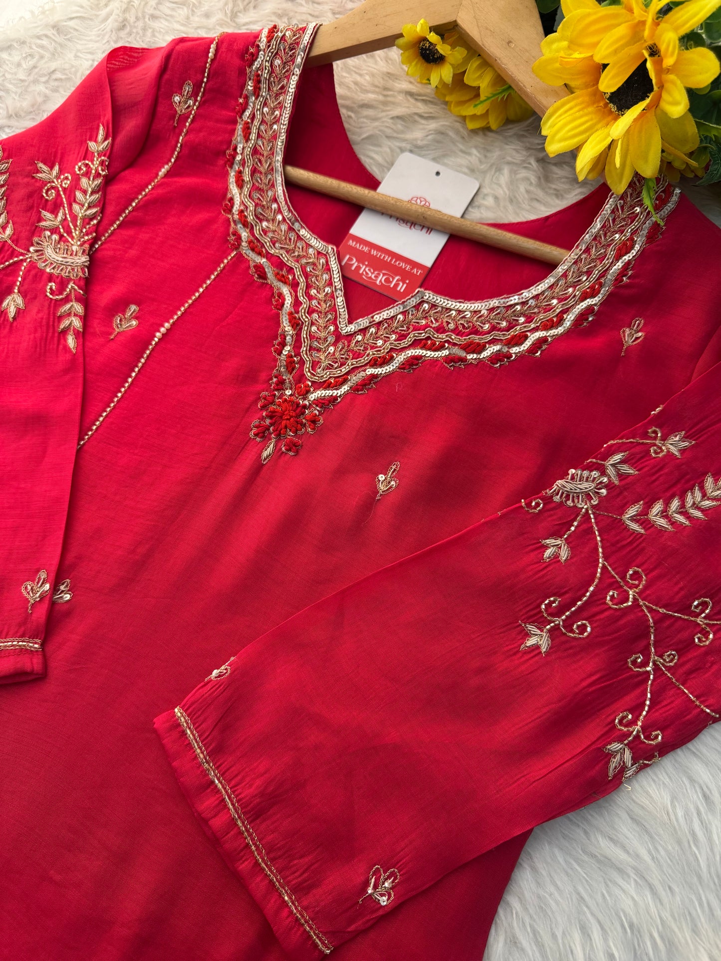 Pink Embroidered A-Line kurta set with dupatta and Pant - Prisachi Official