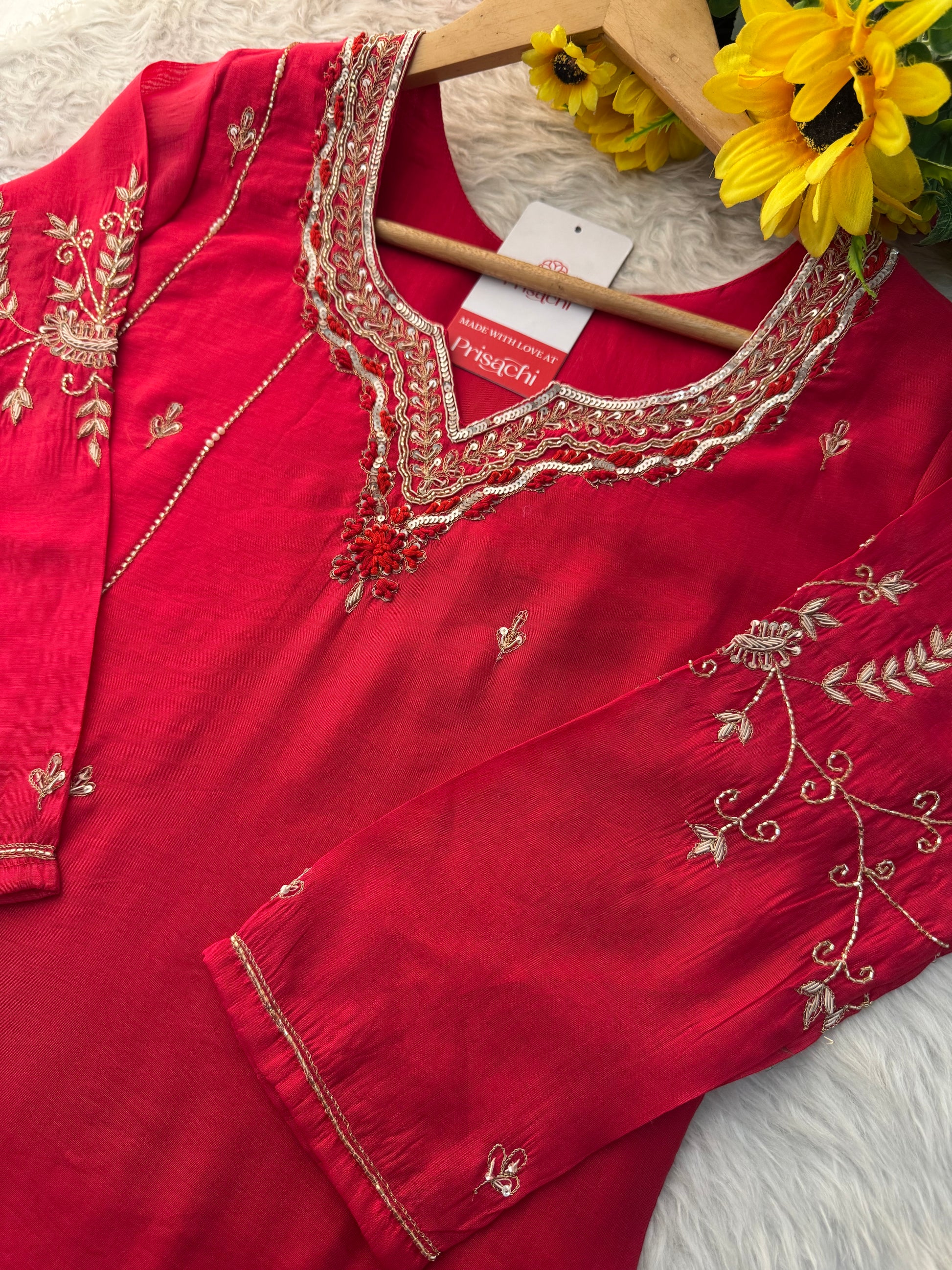 Pink Embroidered A-Line kurta set with dupatta and Pant - Prisachi Official