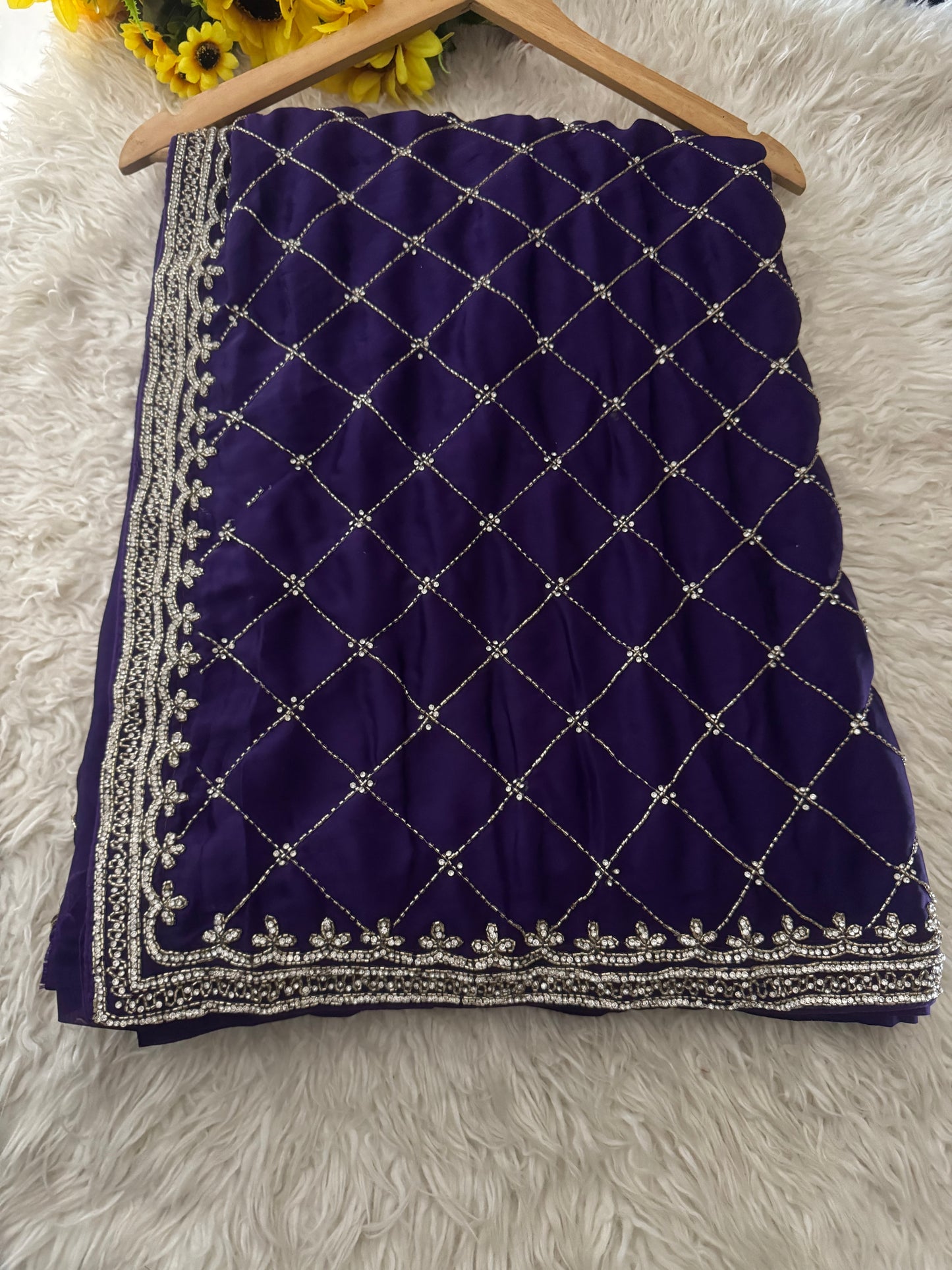 Prisachi Purple Designer Saree with Unstitched Blouse