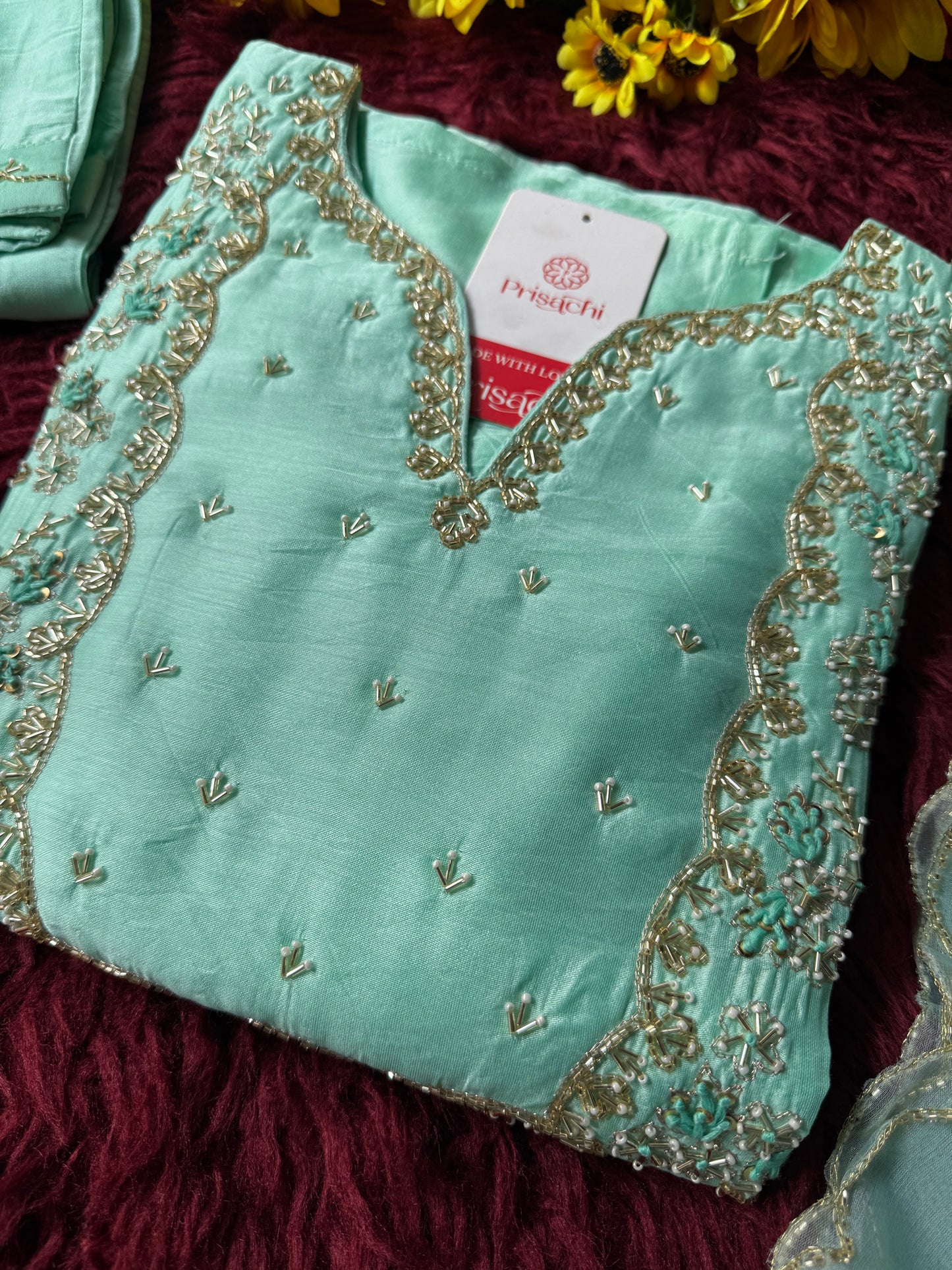 Sky blue Embroidered kurta Pant  with dupatta with Zardosi work