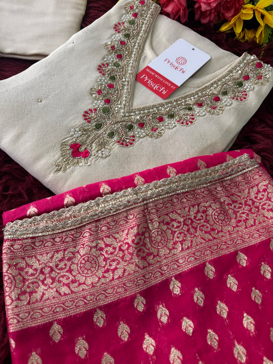 White embroidered kurta set with dupatta
