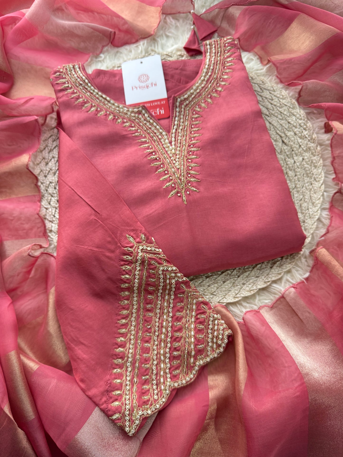 Prisachi Pink Embroidered kurta set with dupatta