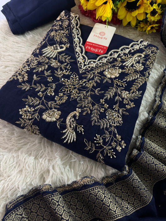 Blue embroidered kurta set with dupatta