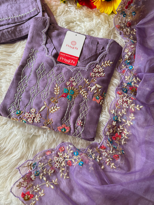Purple embroidered  kurta set with dupatta