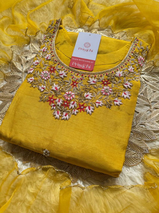 Yellow Embroidered kurta Bottom  with dupatta
