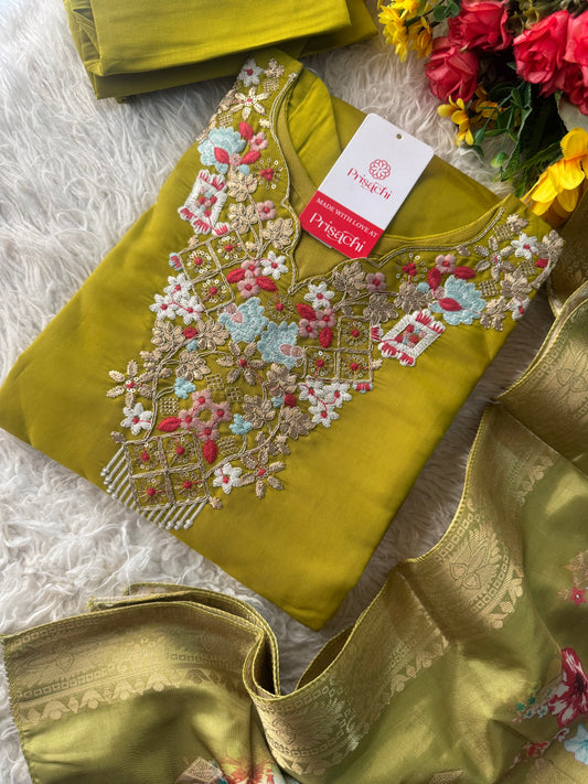 Green  embroidered kurta set with dupatta