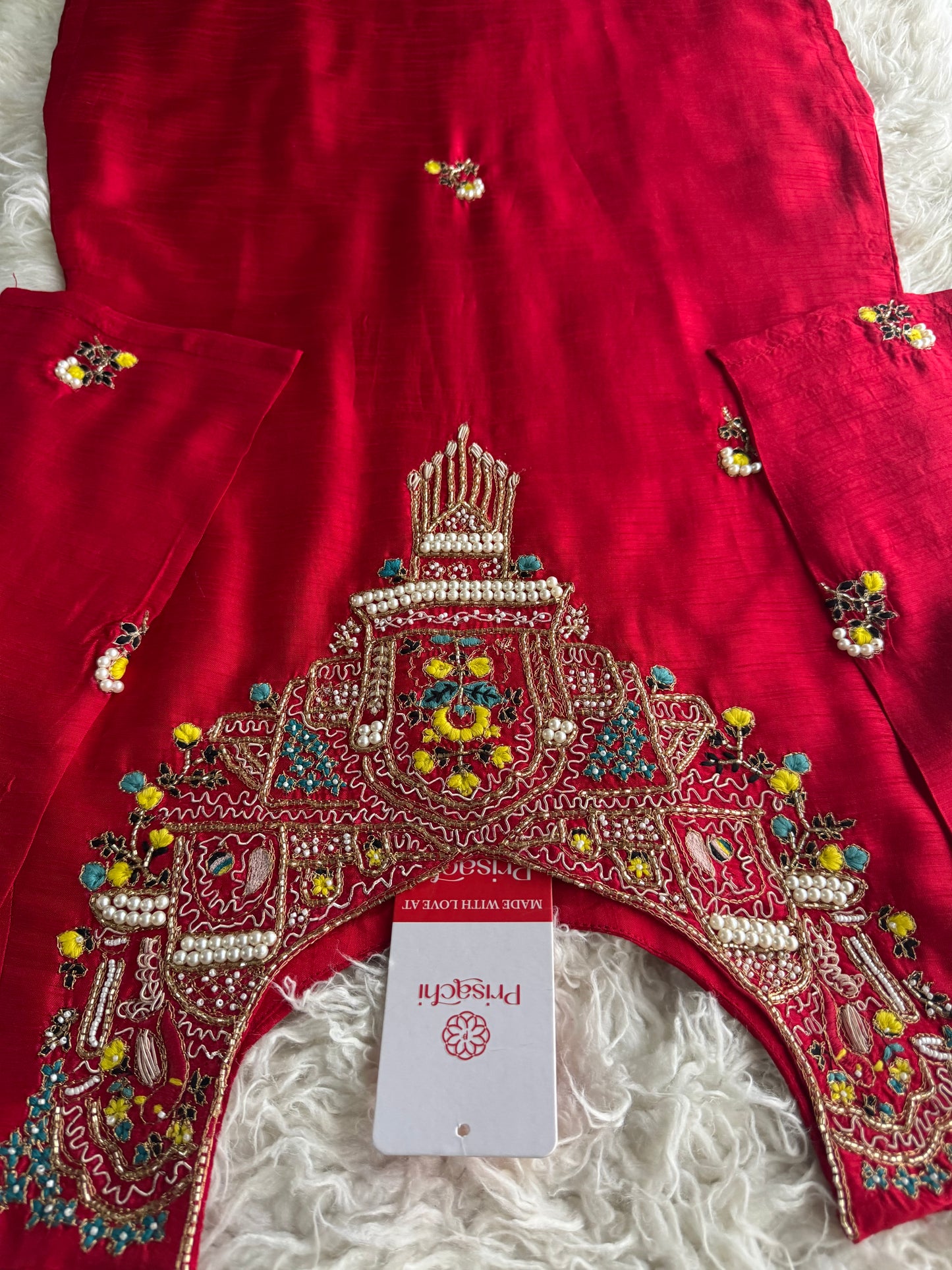 Red embroidered kurta set with dupatta