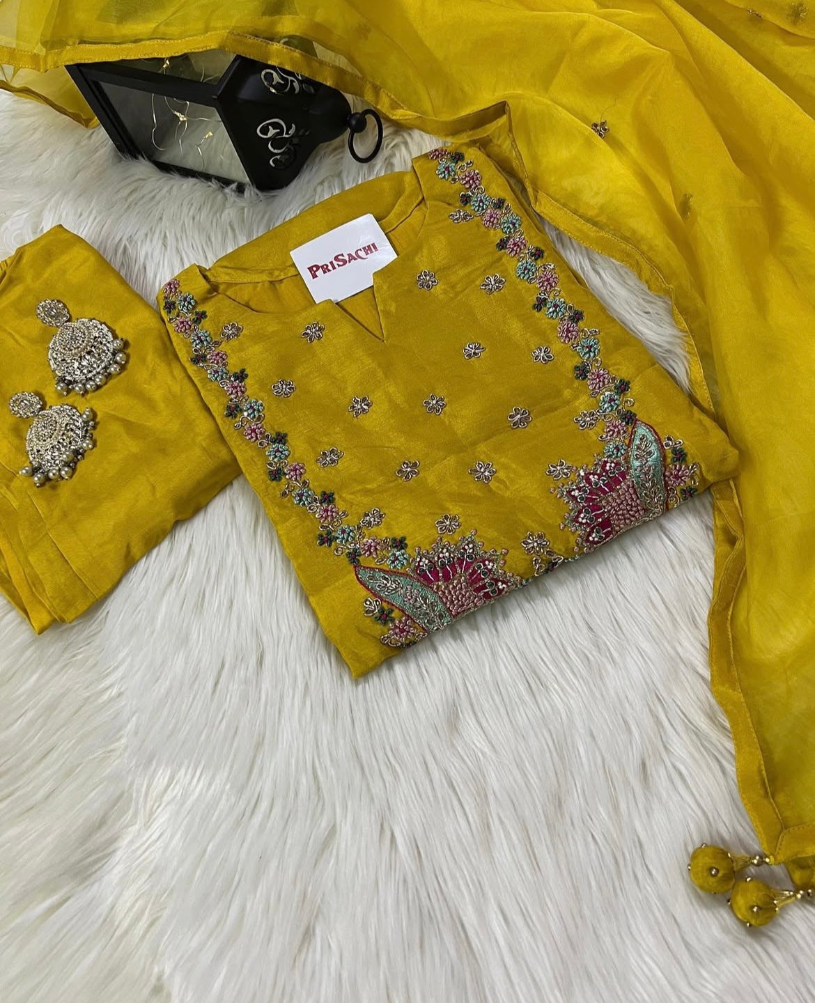 Yellow Embroidered kurta set with dupatta