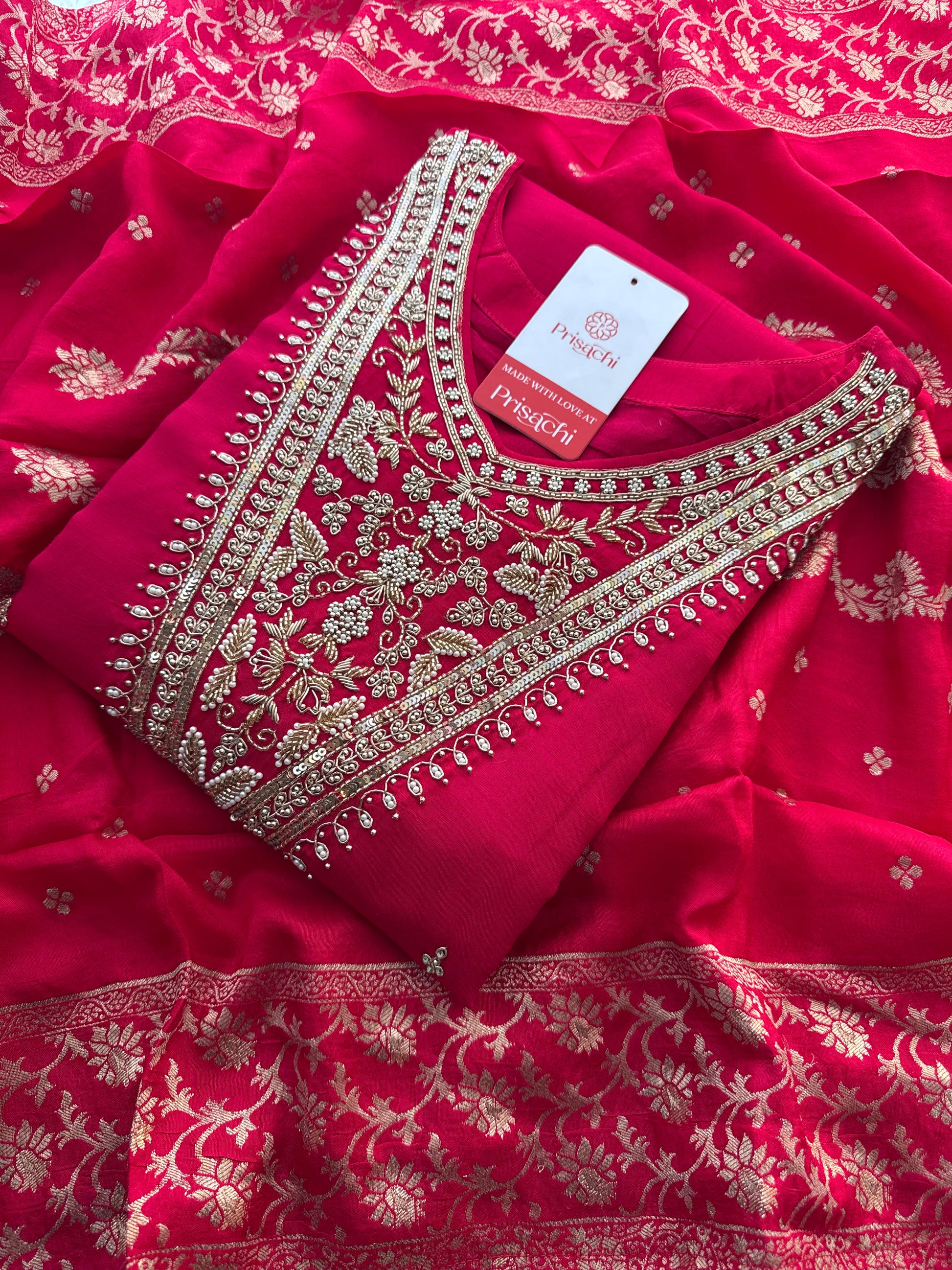 Pink Embroidered kurta Pant  with dupatta - Prisachi Official