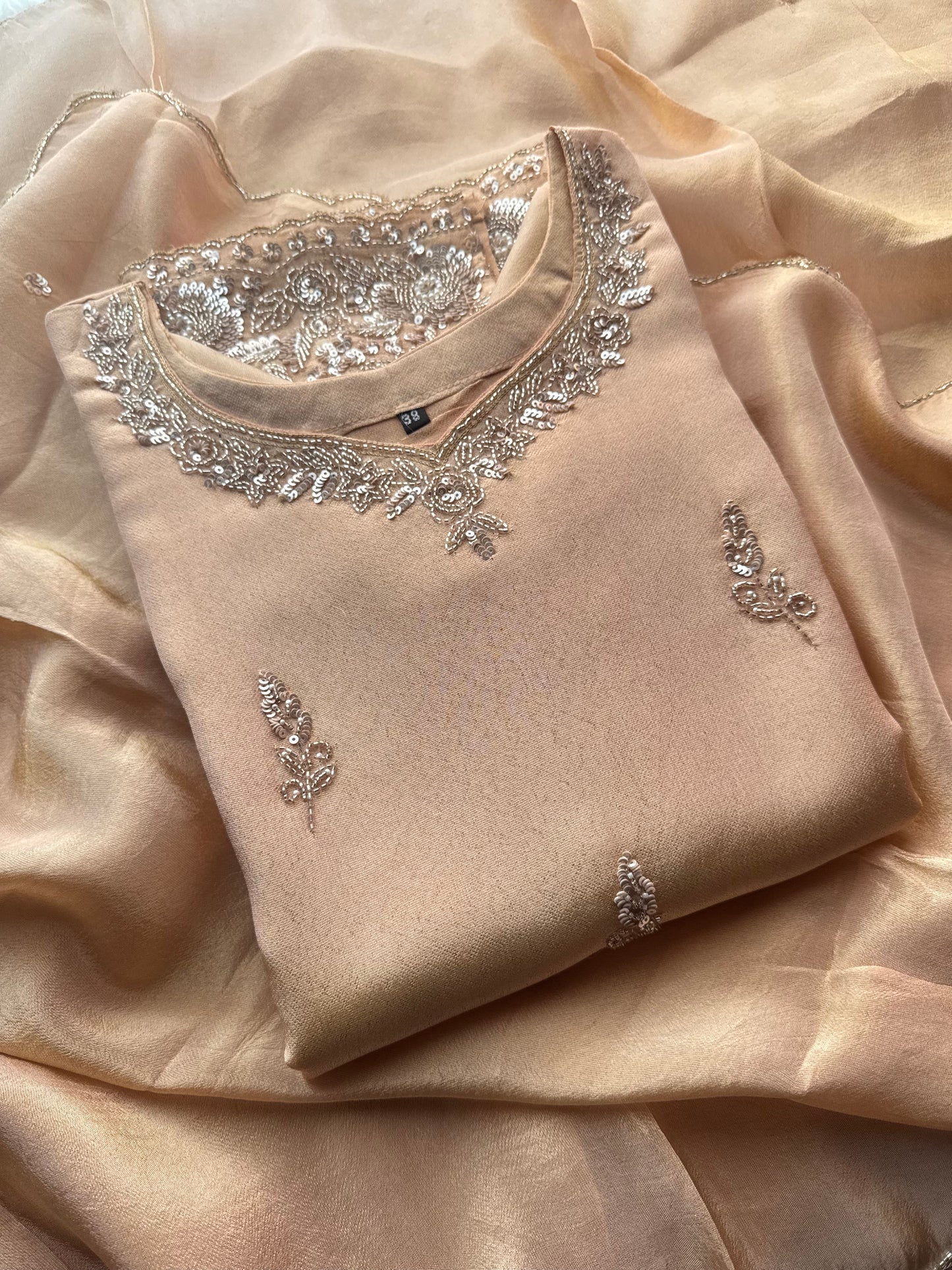 Beige Kurta Set for Women with Pants and Dupatta - Prisachi Official