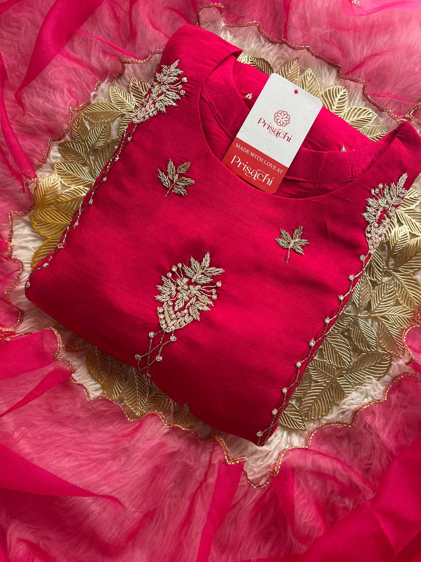 Pink Designer Embroidered kurta set with dupatta