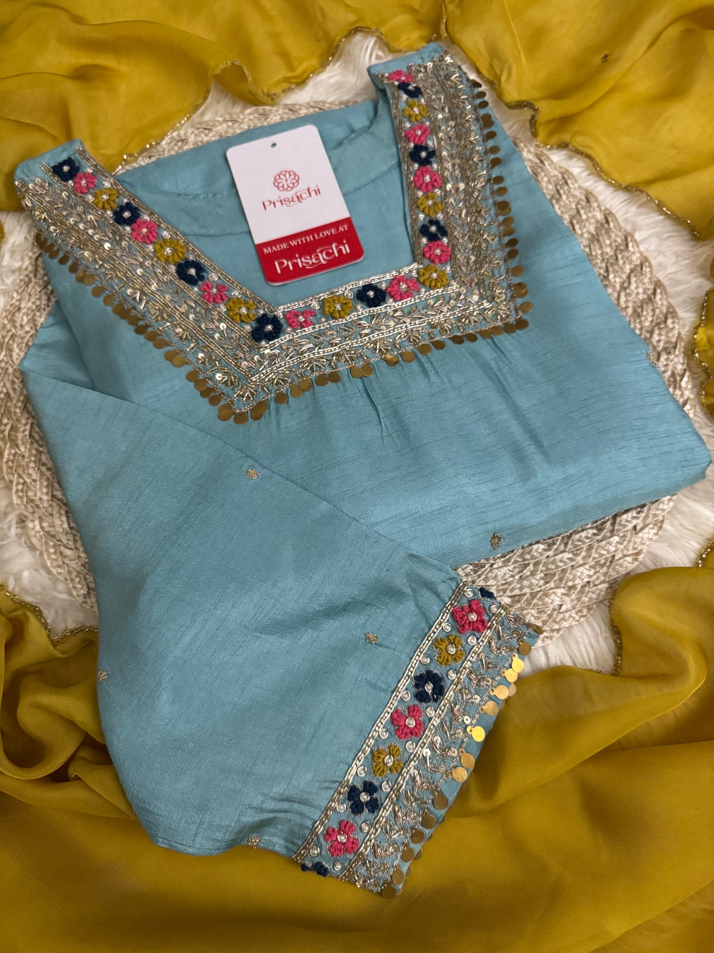 Blue embroidered kurta Bottom with dupatta