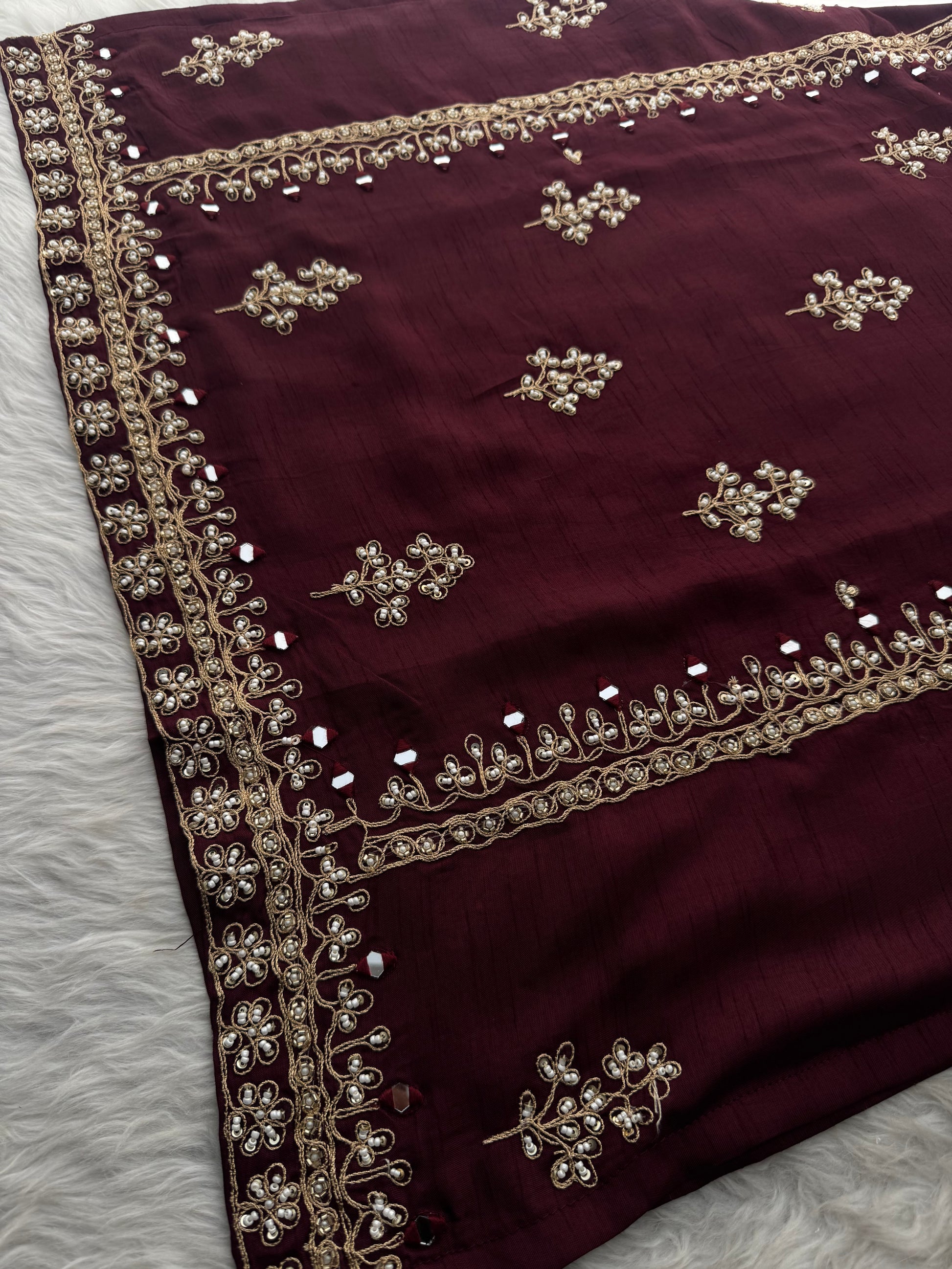 Brown hand embroidered kurta pant with dupatta - Prisachi Official