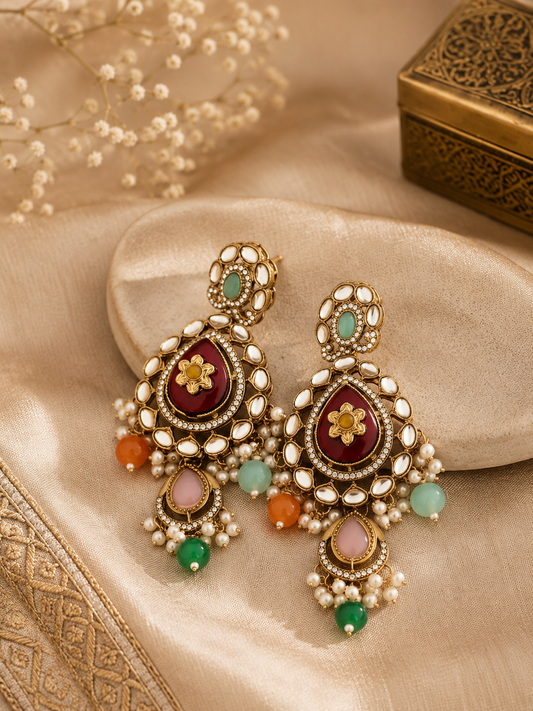 Designer Gold-Plated Kundan Pearl Dangler Earrings for Women