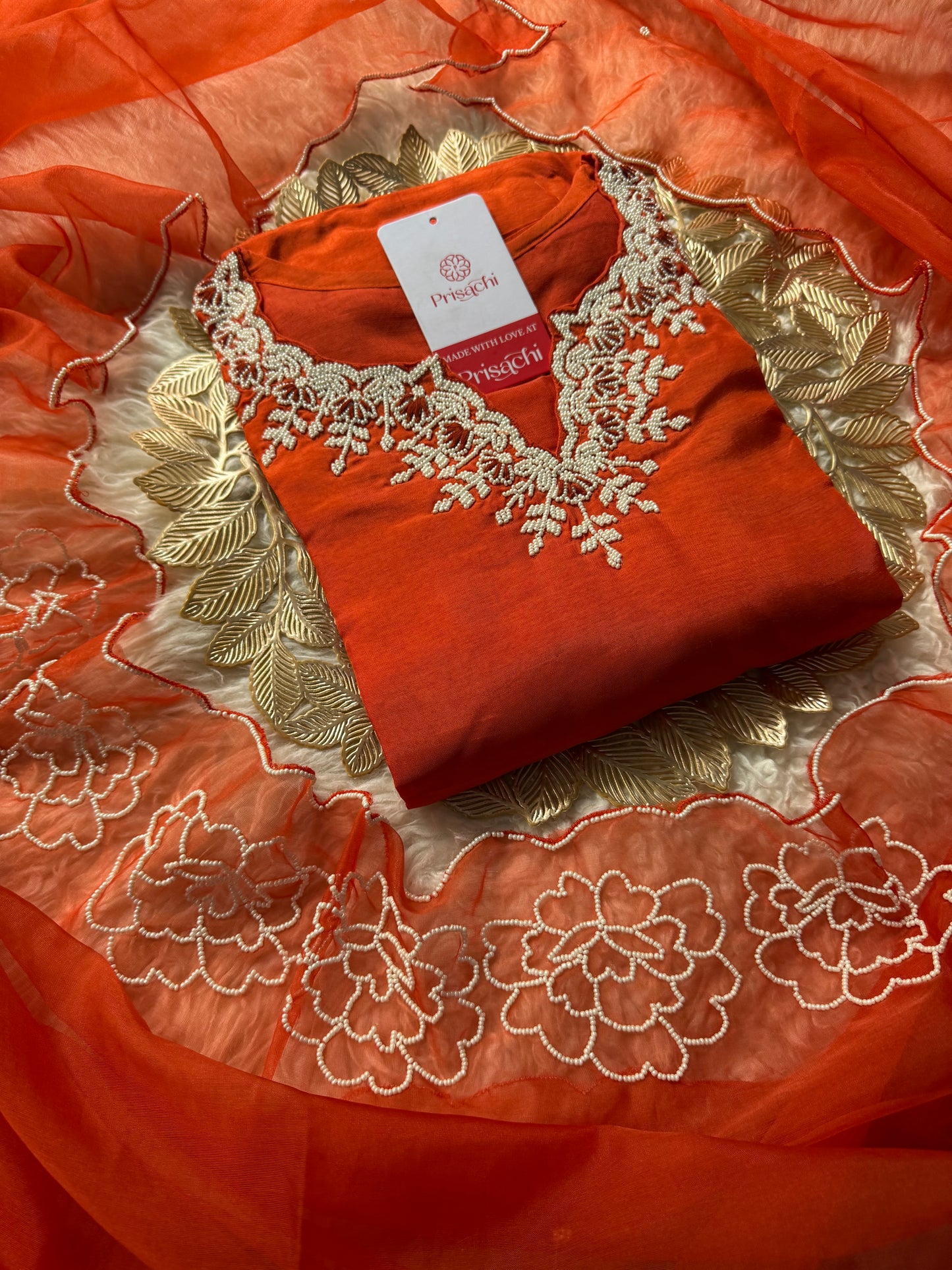 Orange Embroidered kurta Pant  with dupatta