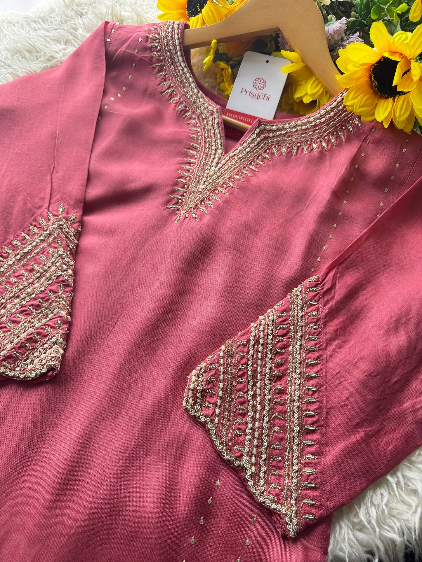 Prisachi Pink Embroidered kurta set with dupatta