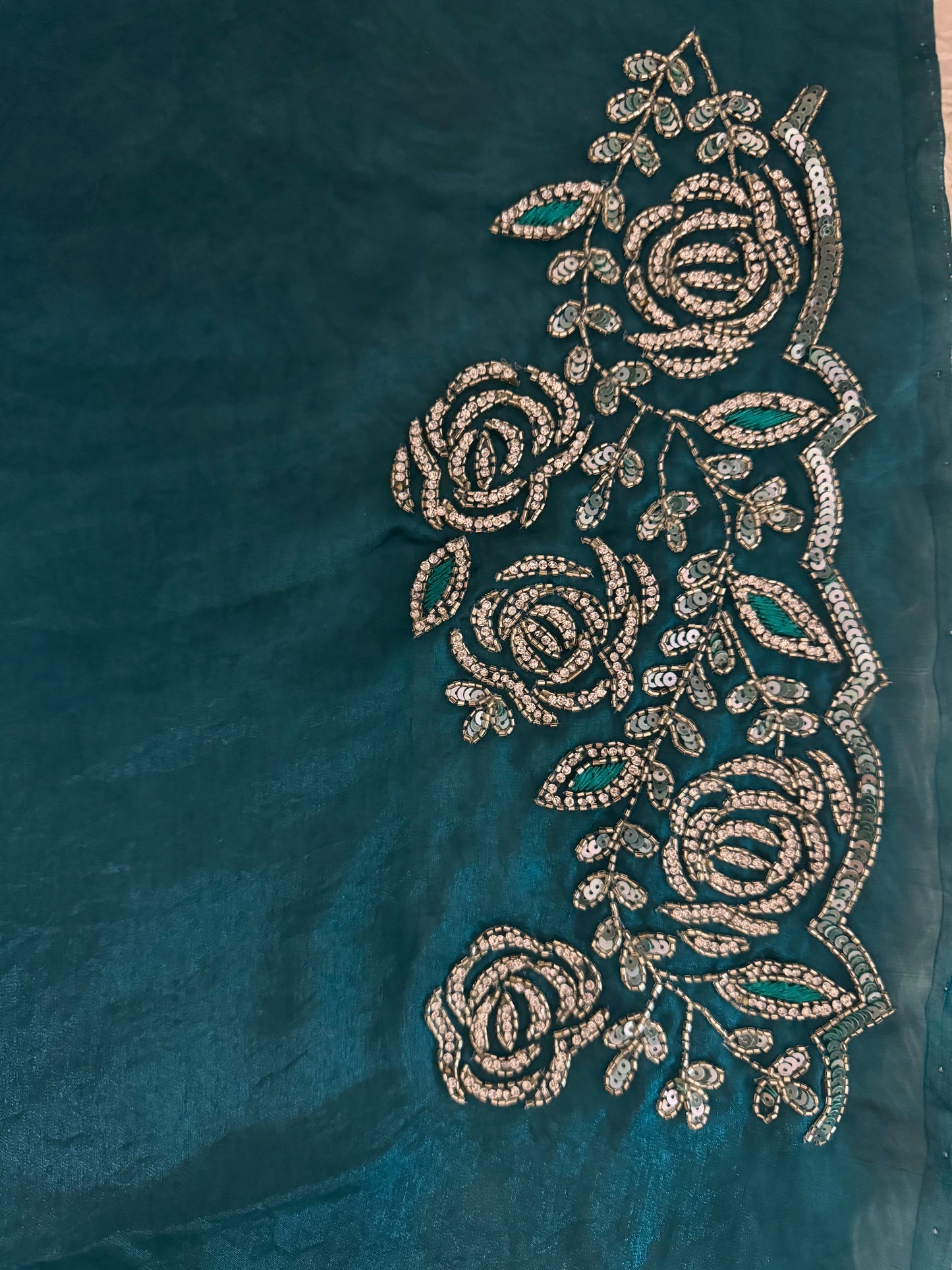 Prisachi Sea Green Designer Saree with Unstitched Blouse