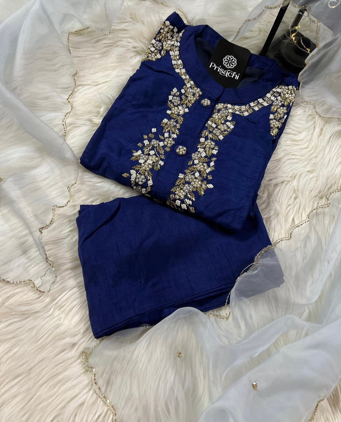 Designer Embroidered Ethnic kurta set with dupatta and pants - Prisachi Official
