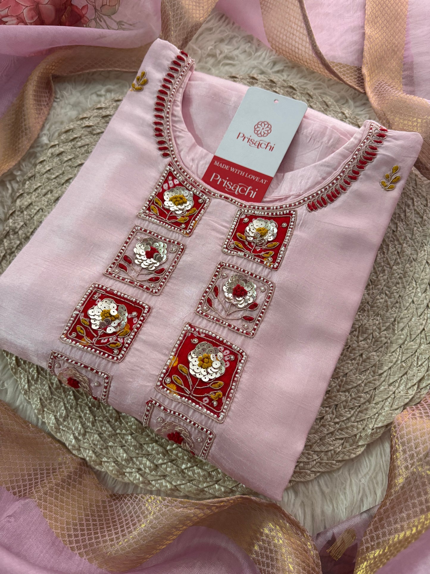Pink Embroidered kurta set with dupatta